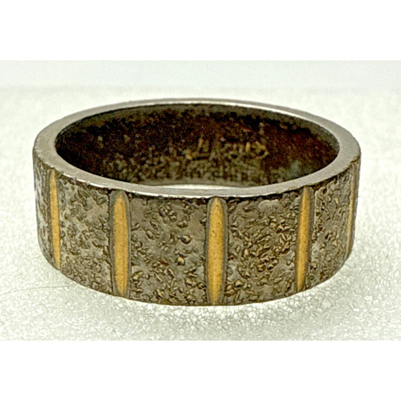 Vintage Uncas Cigar Band Ring Sz 7 Silver Gold Metal Ribbed As-Is - Picture 3 of 13